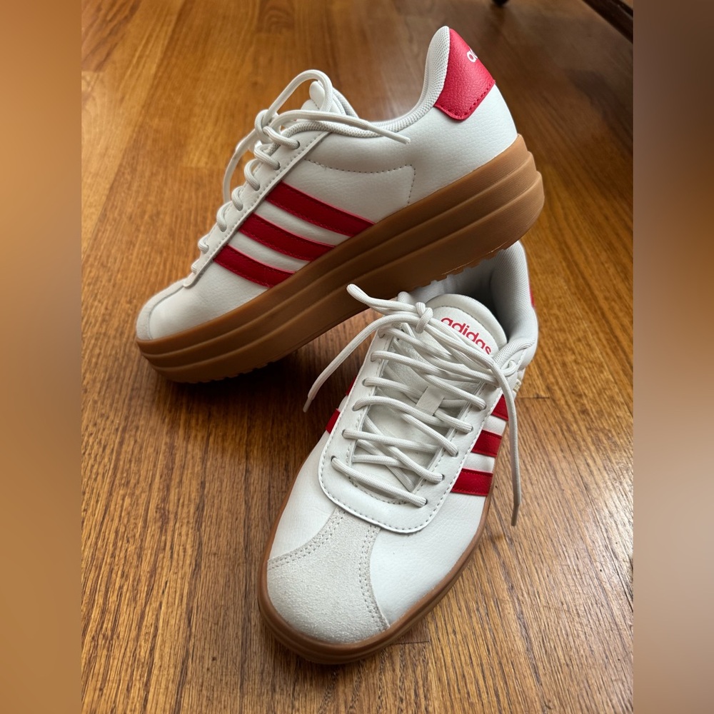 Adidas White and Red Platform Sneakers